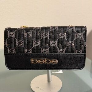 Bebe Black & Gray Logo Clutch w/Gold studs. Cinzia printed monogram crossbody
